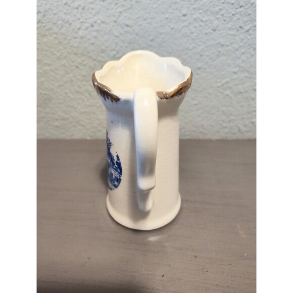 Vintage Monticello 5" Souvenir Pitcher Blue Transferware Gold Trim Crackle Glaze - Picture 4 of 10